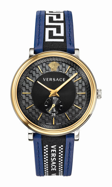 VERSACE Herren Uhr V CIRCLE 42MM-D/BLK S/BLU BICO /IP1N-BLU STRAP W/BLK RIBBON VEBQ014 19